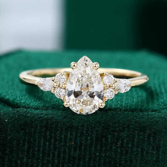 1.33 CT Pear Shaped Moissanite Cluster Engagement Ring - farrellouise