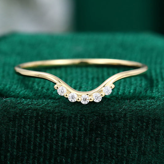 0.05 CT Round Moissanite Curved Wedding Band - farrellouise