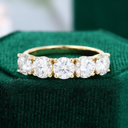 2.15 CT Round Moissanite Five Stone Wedding Band - farrellouise