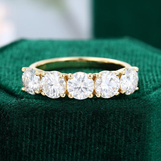 2.15 CT Round Moissanite Five Stone Wedding Band - farrellouise