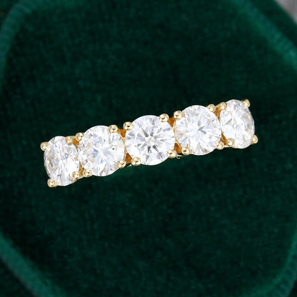 2.15 CT Round Moissanite Five Stone Wedding Band - farrellouise
