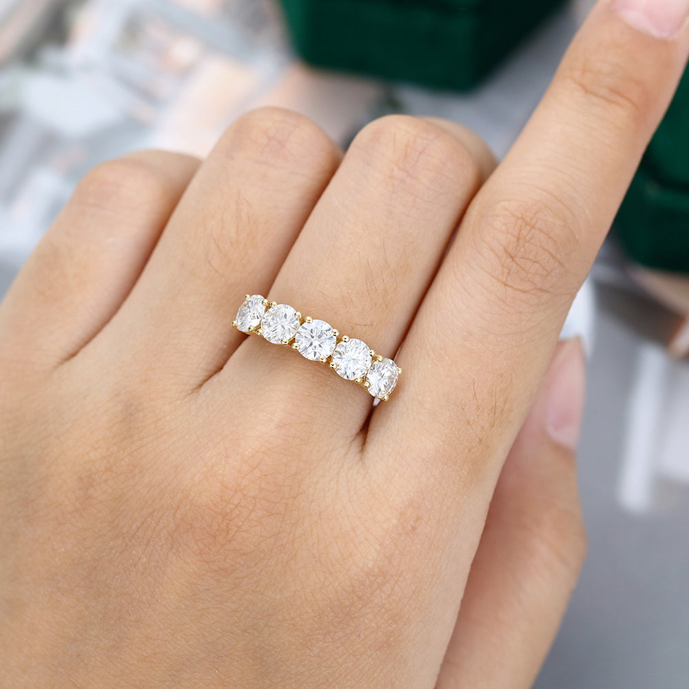 2.15 CT Round Moissanite Five Stone Wedding Band - farrellouise