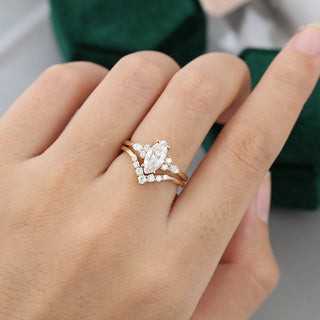 0.90 CT Marquise Moissanite Cluster Bridal Ring Set - farrellouise