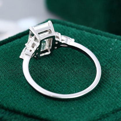 2.0 CT Emerald Shaped Moissanite Cluster Engagement Ring - farrellouise