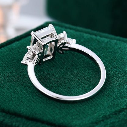 2.0 CT Emerald Shaped Moissanite Cluster Engagement Ring - farrellouise