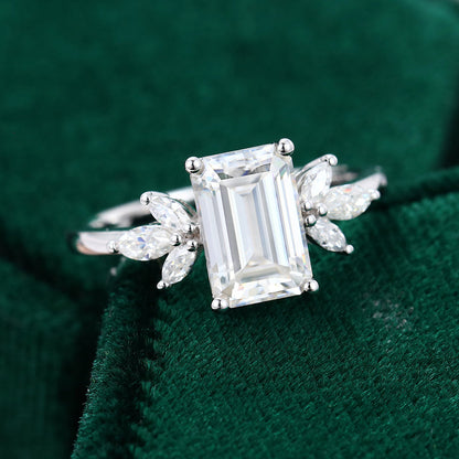 2.0 CT Emerald Shaped Moissanite Cluster Engagement Ring - farrellouise