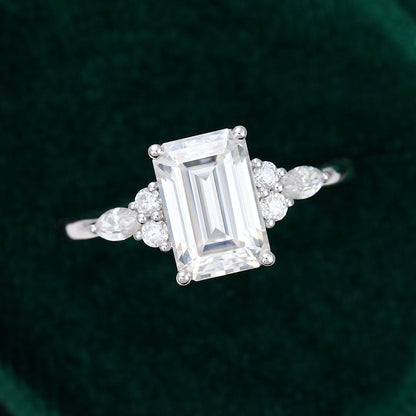 2.0 CT Emerald Shaped Moissanite Cluster Engagement Ring - farrellouise