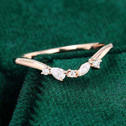 0.30 CT Round, Pear & Marquise Moissanite Curved Wedding Band - farrellouise
