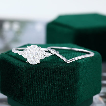 1.91 CT Oval Moissanite Cluster Bridal Ring Set - farrellouise