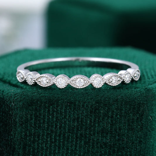0.10 CT Round Moissanite Milgrain Wedding Band - farrellouise