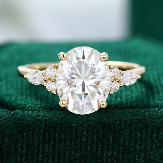3.0 CT Oval Shaped Moissanite Cluster Engagement Ring - farrellouise