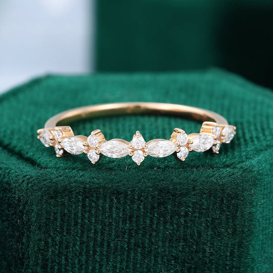 0.027 CT Marquise & Round Moissanite Cluster Wedding Band - farrellouise