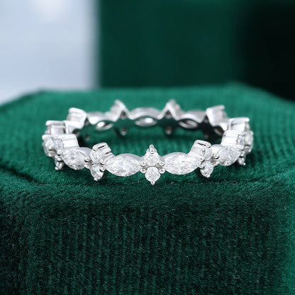 0.06 CT Marquise & Round Moissanite Alternative Stone Wedding Band - farrellouise
