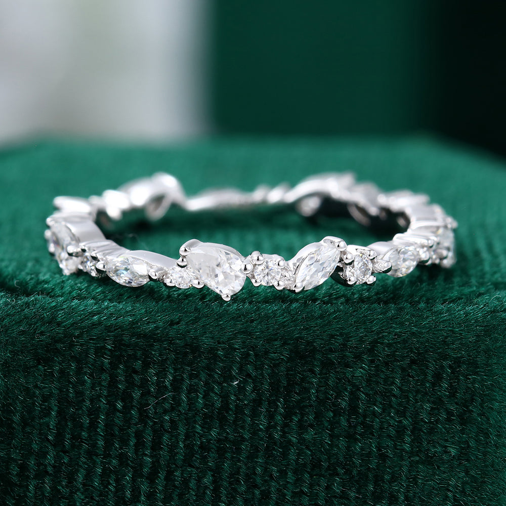 0.60 CT Marquise, Round & Pear Moissanite Cluster Wedding Band - farrellouise