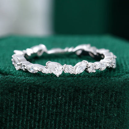 0.60 CT Marquise, Round & Pear Moissanite Cluster Wedding Band - farrellouise