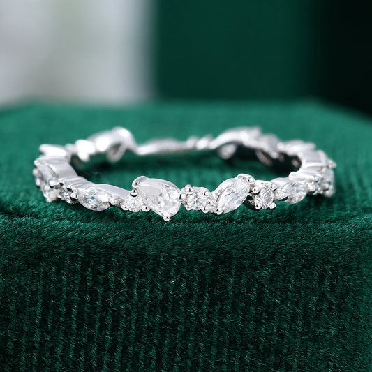 0.60 CT Marquise, Round & Pear Moissanite Cluster Wedding Band - farrellouise