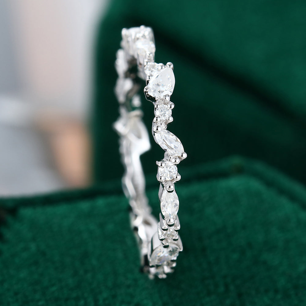 0.60 CT Marquise, Round & Pear Moissanite Cluster Wedding Band - farrellouise