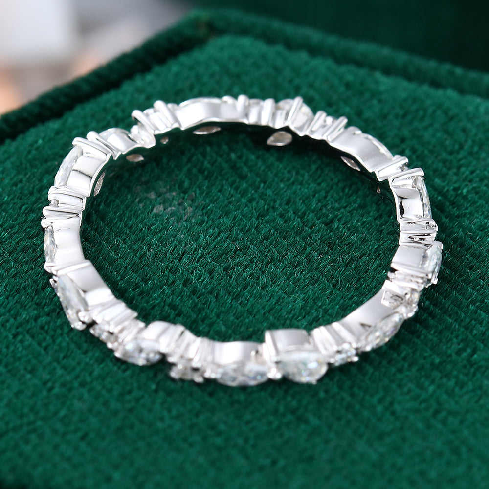 0.60 CT Marquise, Round & Pear Moissanite Cluster Wedding Band - farrellouise