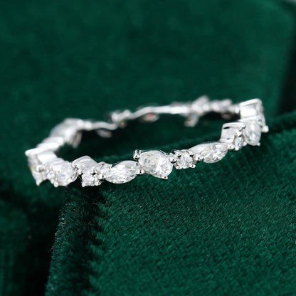 0.60 CT Marquise, Round & Pear Moissanite Cluster Wedding Band - farrellouise