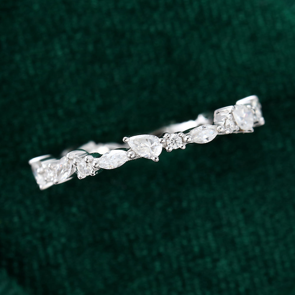 0.60 CT Marquise, Round & Pear Moissanite Cluster Wedding Band - farrellouise