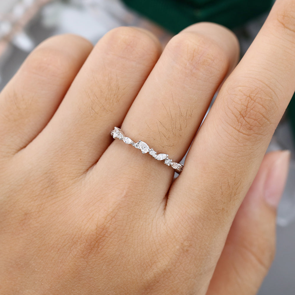 0.60 CT Marquise, Round & Pear Moissanite Cluster Wedding Band - farrellouise