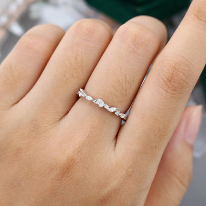 0.60 CT Marquise, Round & Pear Moissanite Cluster Wedding Band - farrellouise