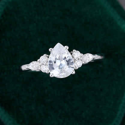 1.0 CT Pear Shaped Moissanite Cluster Engagement Ring - farrellouise