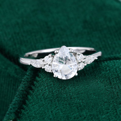 1.0 CT Pear Shaped Moissanite Cluster Engagement Ring - farrellouise