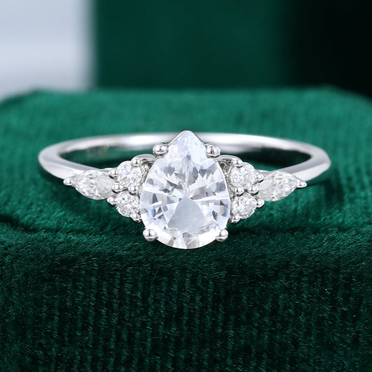 1.0 CT Pear Shaped Moissanite Cluster Engagement Ring - farrellouise