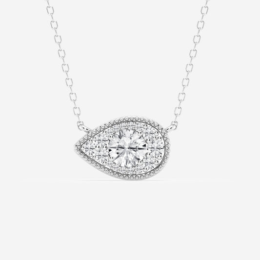 0.73 TCW Round Moissanite Diamond East West Pear Pendant Necklace - farrellouise