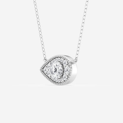 0.73 TCW Round Moissanite Diamond East West Pear Pendant Necklace - farrellouise