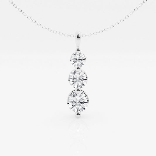 1.50 TCW Round Moissanite Diamond Three-Stone Drop Pendant Necklace - farrellouise