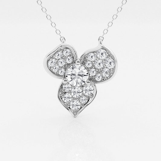 0.38 CT Round Moissanite Diamond Pave Flower Pendant Necklace - farrellouise