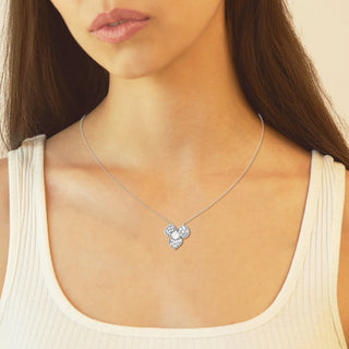 0.38 CT Round Moissanite Diamond Pave Flower Pendant Necklace - farrellouise