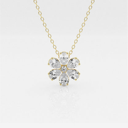 0.93 TCW Round & Pear Moissanite Diamond Flower Pandant Necklace - farrellouise