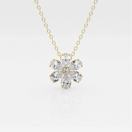 0.93 TCW Round & Pear Moissanite Diamond Flower Pandant Necklace - farrellouise