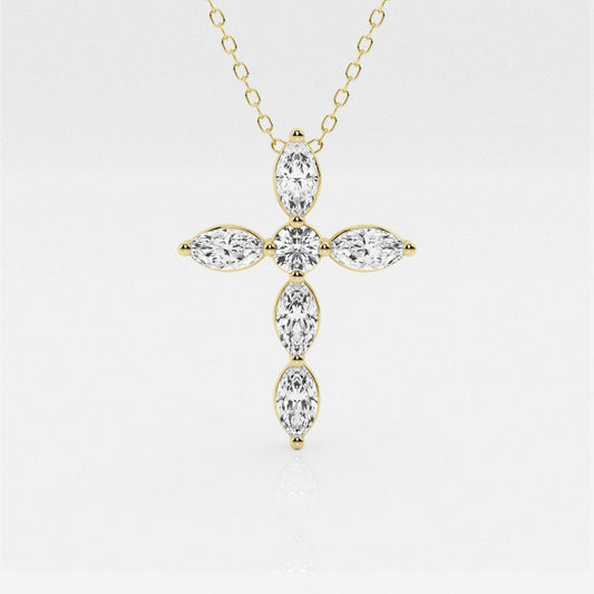 1.0 TCW Round & Marquise Moissanite Diamond Cross Necklace - farrellouise