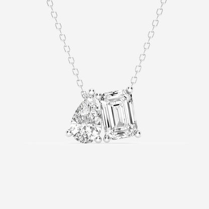 2.22 TCW Emerald & Pear Moissanite Diamond Two Stone Necklace - farrellouise
