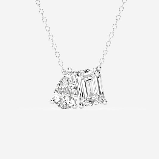 2.22 TCW Emerald & Pear Moissanite Diamond Two Stone Necklace - farrellouise