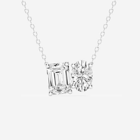 2.40 TCW Emerald & Oval Moissanite Diamond Two Stone Necklace - farrellouise