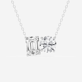 2.75 TCW Emerald & Round Moissanite Diamond Two Stone Necklace - farrellouise