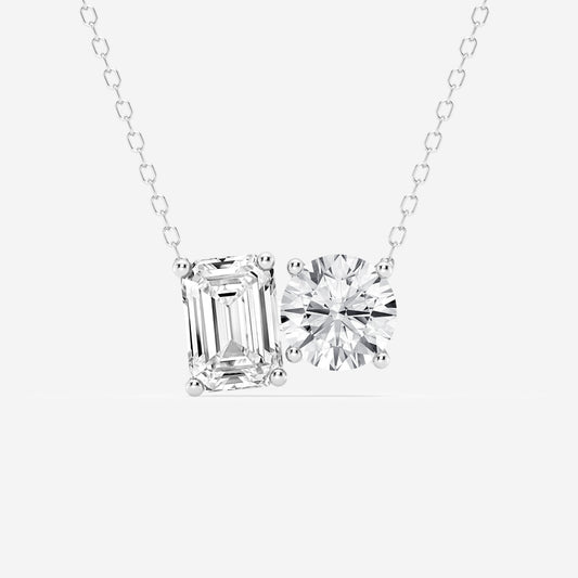 2.75 TCW Emerald & Round Moissanite Diamond Two Stone Necklace - farrellouise