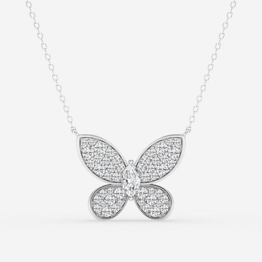 0.24 CT Marquise Moissanite Diamond Butterfly Pendant Necklace - farrellouise