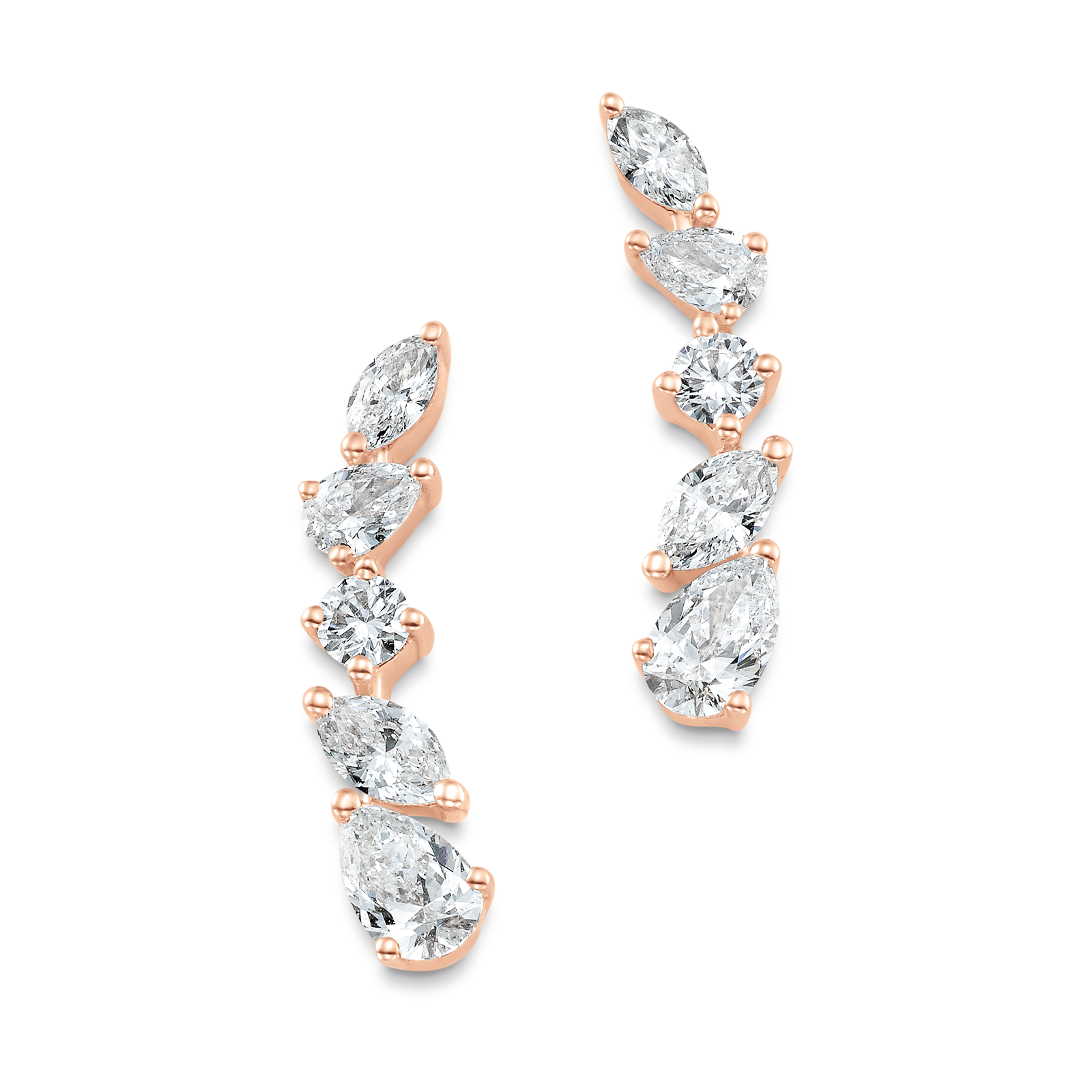 0.63 TCW Pear, Marquise & Round Moissanite Diamond Ear Crawlers Earrings - farrellouise