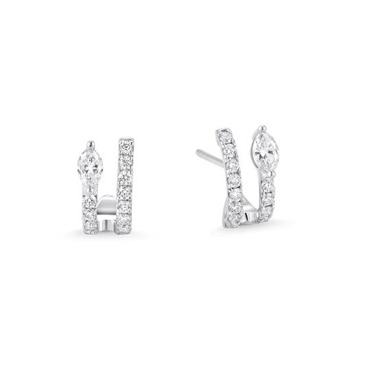 0.49 TCW Round & Marquise Moissanite Diamond Hoop Huggie Earrings - farrellouise