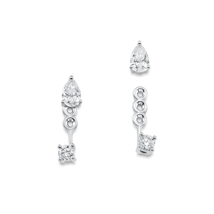 0.80 TCW Pear & Round Moissanite Diamond Ear Jacket Earrings - farrellouise