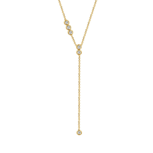 0.30 TCW Round Moissanite Diamond Bezel Starstruck Lariat Pendent Necklace - farrellouise