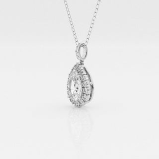 2.0 CT Pear Moissanite Diamond Halo Necklace - farrellouise