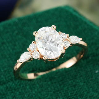 1.33 CT Oval Shaped Moissanite Cluster Engagement Ring - farrellouise