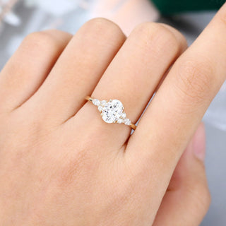 1.33 CT Oval Shaped Moissanite Cluster Engagement Ring - farrellouise